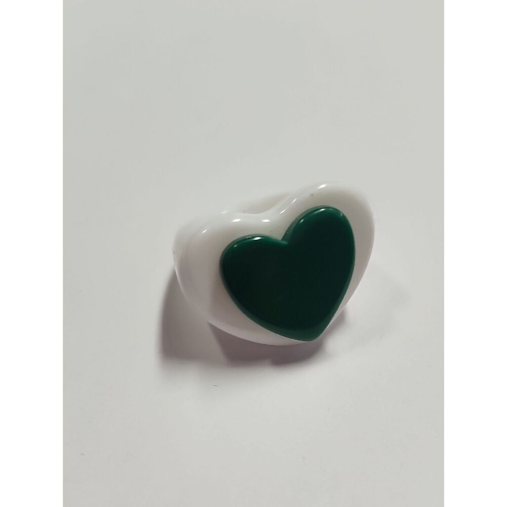 Sparklemuse White Heart with Dark Green Heart Accent Double Heart Ring Size 8